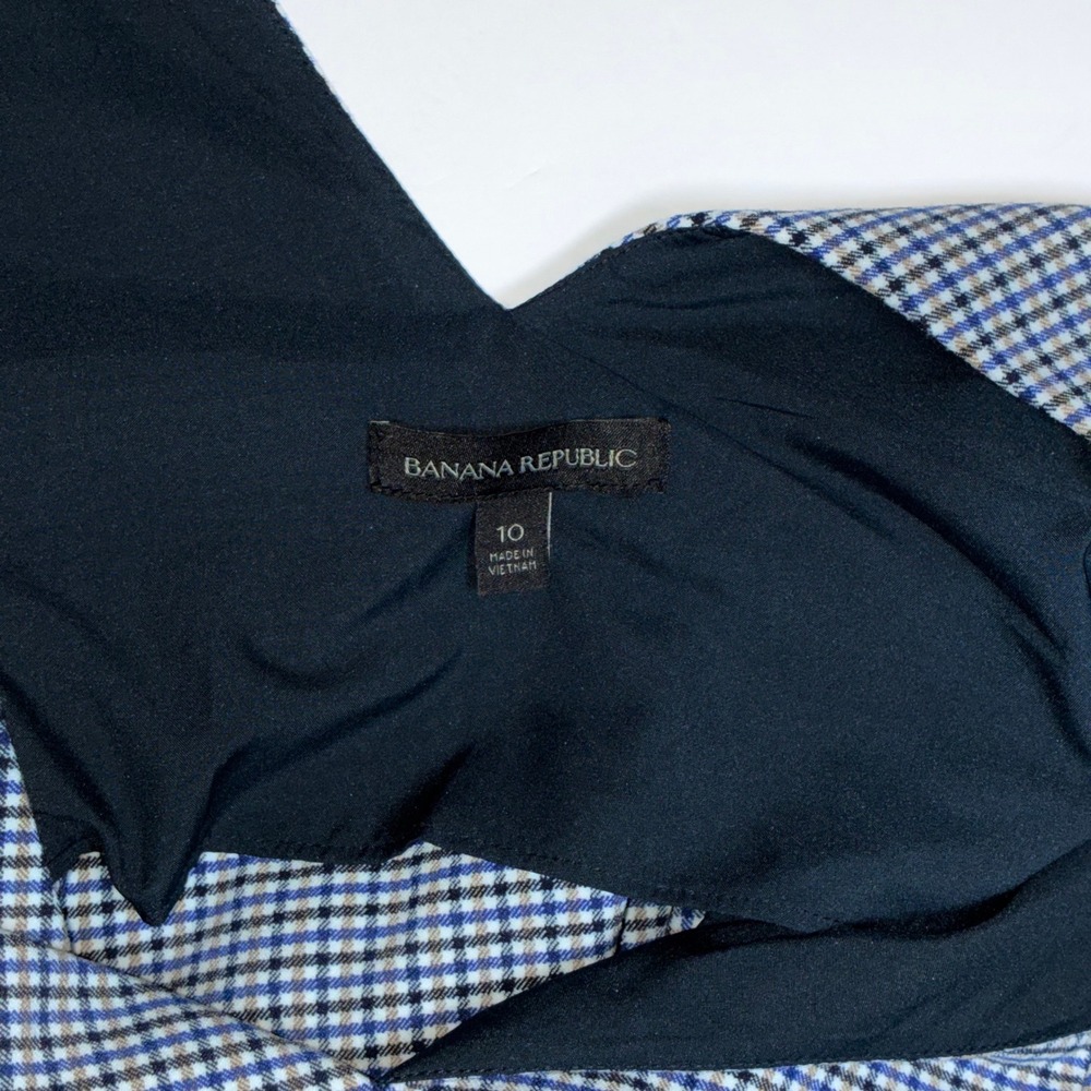 Banana Republic Gingham Plaid Sheath Dress 10 Blue V-Neck Midi Dark Academia Mod - Picture 4 of 8